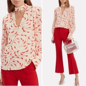 Self-Portrait High Neck Cream & Red Printed Blouse